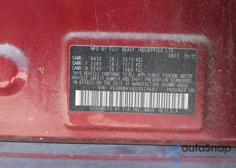 2013 Subaru Legacy 2.5I Limited from USA, damaged, VIN 4S3BMBK68D3029681